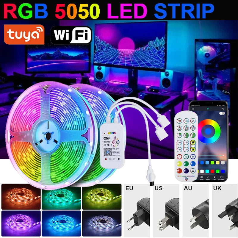 Fita de LED para decoração do quarto, RGB, SMD5050, Wi-Fi, Alexa, música, controle inteligente